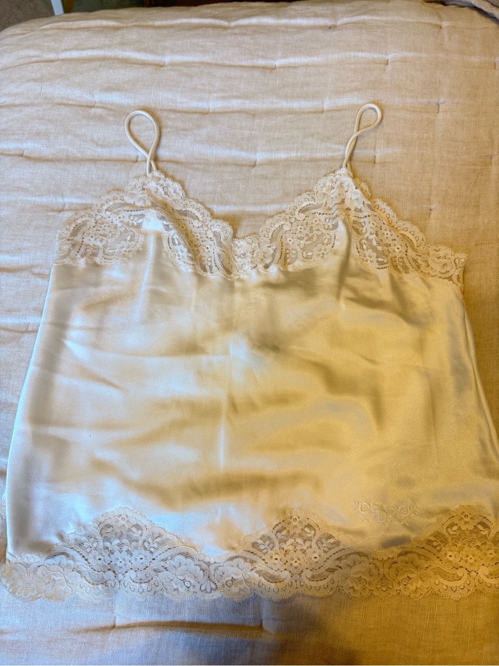 Authentic Dior Silk Lace Trim Top - White